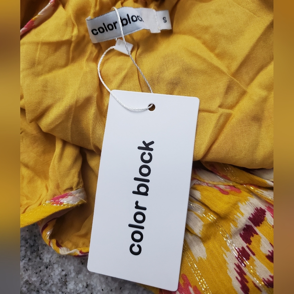 Color Block Yellow Patterned Tank Top. NEW! - Picture 3 of 5